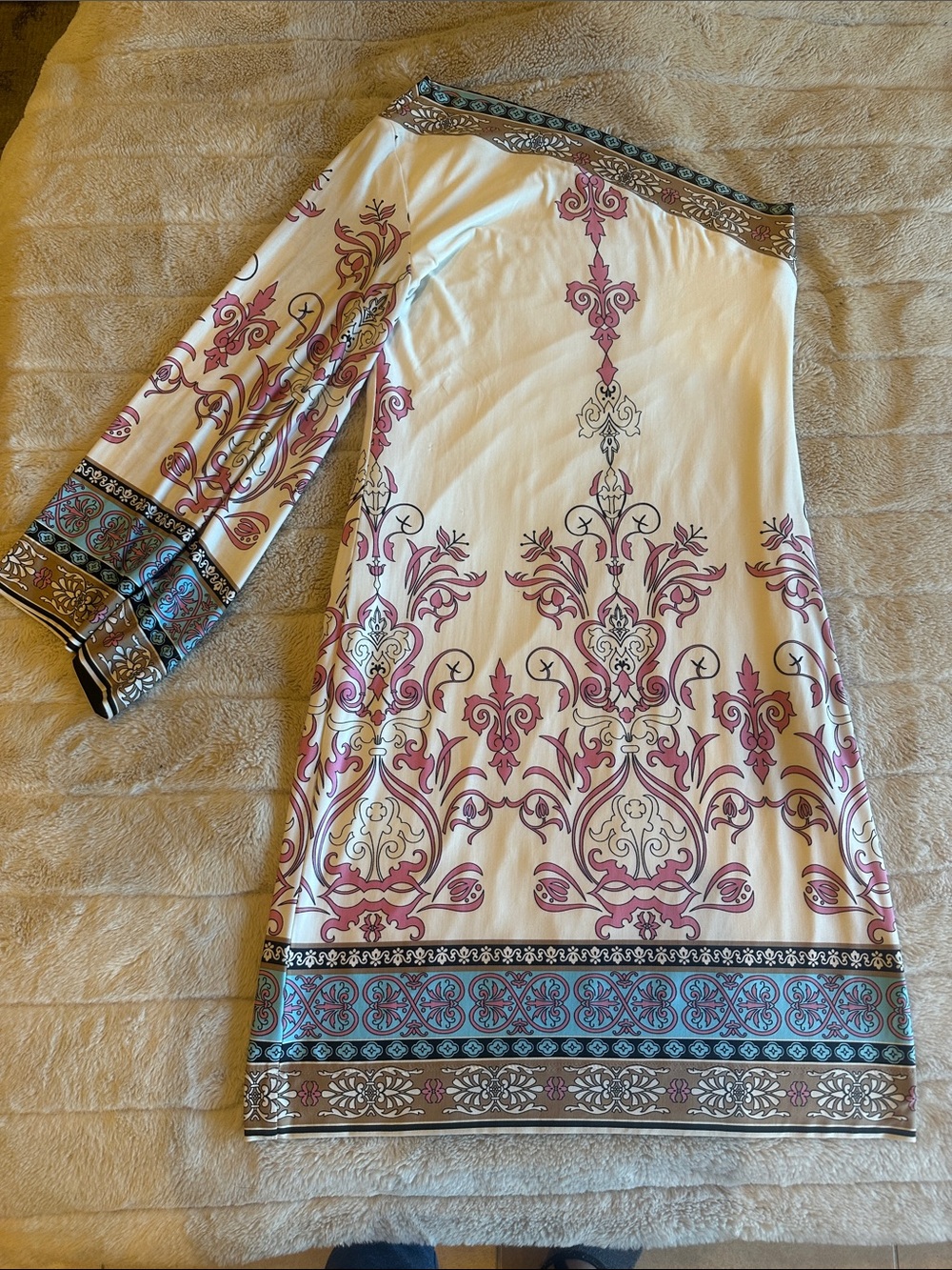 Analili Cream Dress with Pink and Teal Print